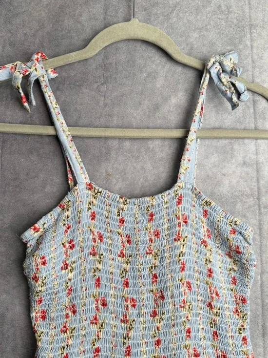 Romantic Floral Maxi Dress Blue Cottagecore Smocked Boho Summer Cottagecore S - Picture 3 of 6